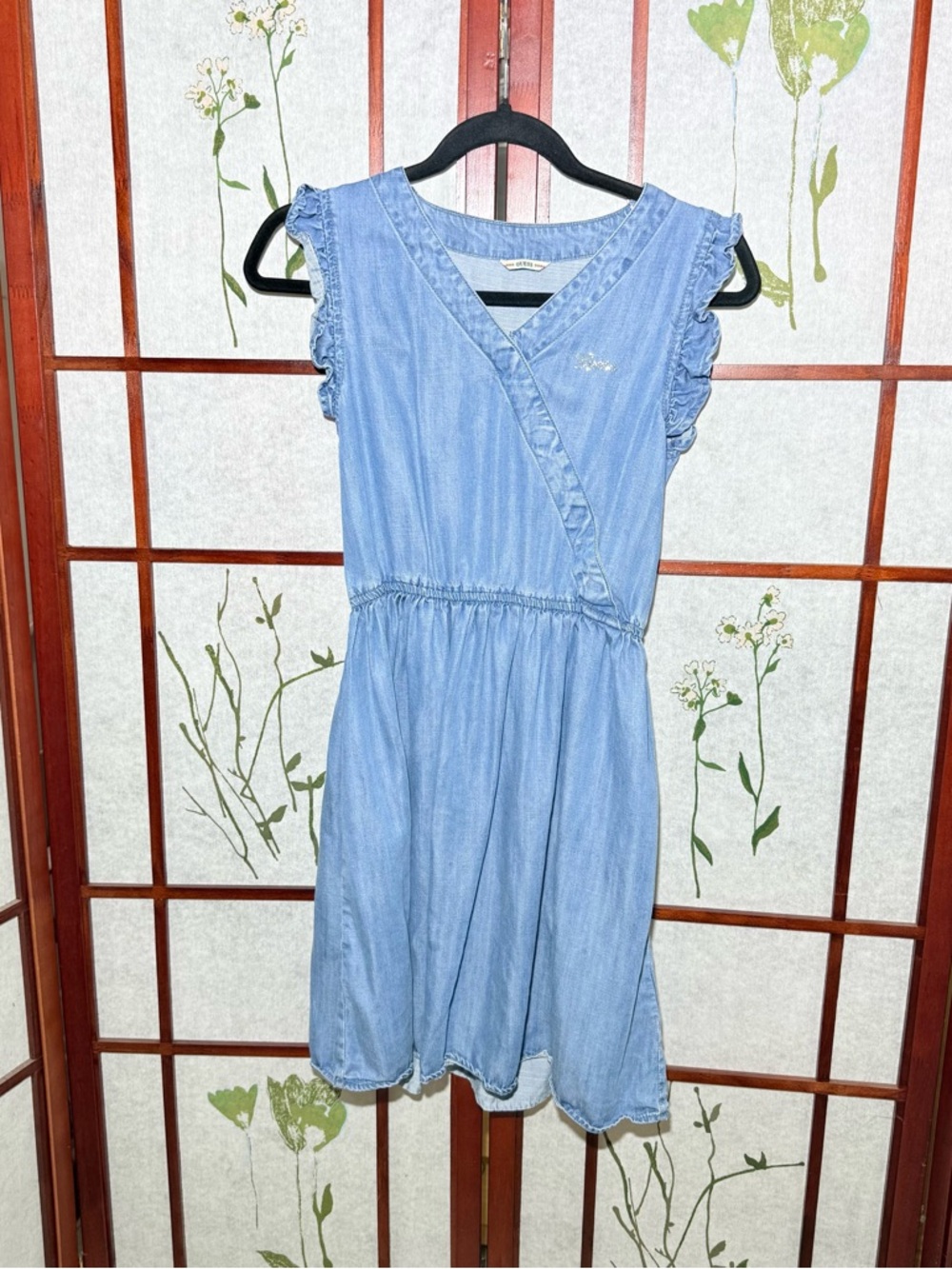 Guess Big Girl's Sleeveless Denim Dress Ruffle Trim Elastic Waist Size 14
